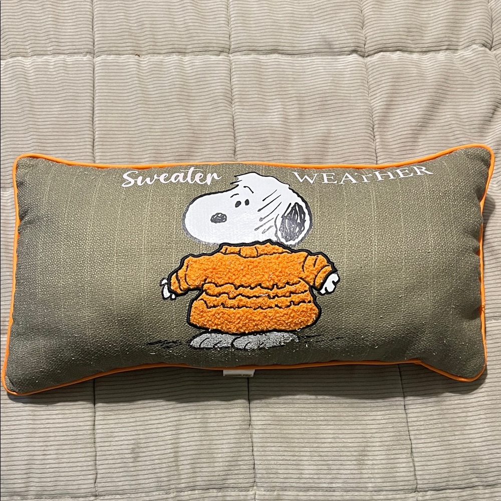 Peanuts Olive and Orange Accent Pillow